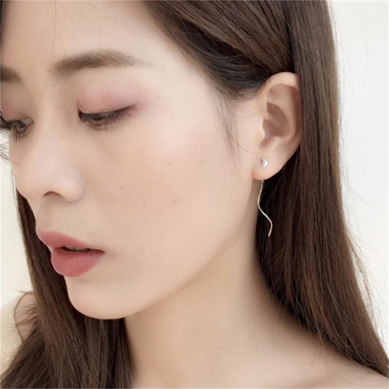 VENTFILLE 925 Sterling Silver Asymmetric Star Moon Earrings Long Tassel Feminine Temperament Korean Simple Jewelry