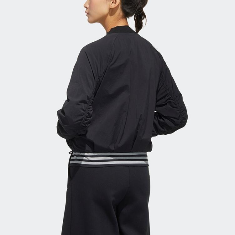 Adidas Bomber Logo Wrinkled Solid Loose Sports Jacket Women Jacket Black FU6230