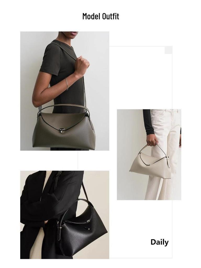 TOTEME Polštářová taška: Pravá kůže, Všestranná módní taška přes rameno, Lehký luxus, Dvouvrstvá dámská kabelka z hovězí kůže.