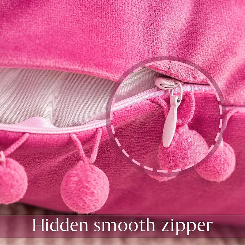 LMETJMA 1 Piece Burgundy Throw Pillow Covers with Pom Pom Velvet Euro Plush Cushion Covers for Sofa Couch Bedroom JT417
