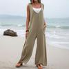 Women Casual Loose Long Bib Pants Sleeveless Wide Leg Baggy Jumpsuits Cotton Romper Overalls with Pockets