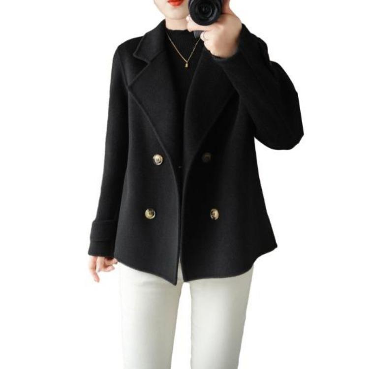 Winter Warm Women Woolen Coat Double Breasted Lapel Long Sleeve Business Jacket OL Commute Formal Loose Solid Color Thickened Coat