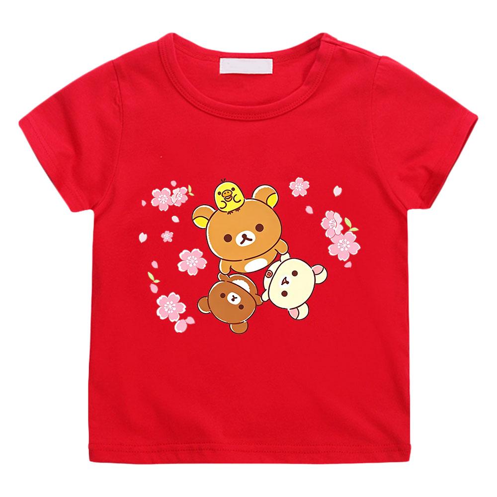 

100% Cotton Rilakkuma Cartoon T-shirt Boys Girls Kids Clothing Kawaii Tops Short Sleeves Sports Fashion Manga Comic Tees Anime T-shirt summer Tops 100 красный
