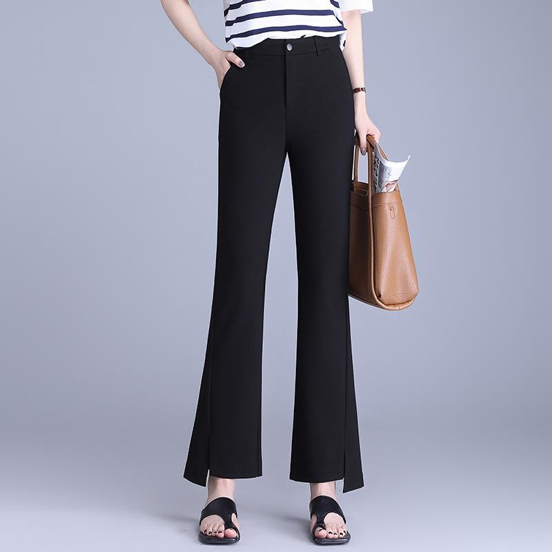 

Women s High-Waist Fishtail Flare Cropped Pants with Irregular Hem - Iron-Free, Casual Summer Style for Petites 32【145-155 lbs】