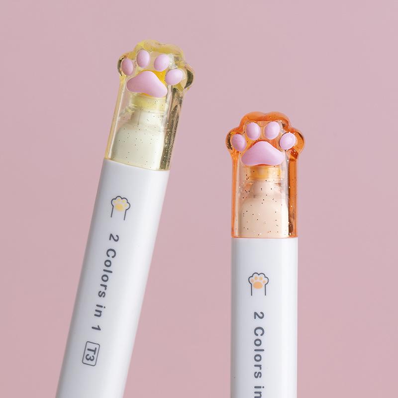 6 szt./opak. Kawaii Koci Pazur Dwugłowe 12 Kolorowe Zakreślacze Markery Artystyczne Długopis Fluorescencyjny Prezent Artykuły Papiernicze Słodkie Artykuły Szkolne