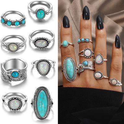 Europe and America Vintage Carved Women's Ring Party Charm Gift Elegant Ring Set Temperament Sexy Versatile Ring Set Girls' Party Franc Ring 8 Pieces