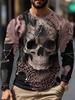 Men Long Sleeve T‑Shirt Skull Spider Lace 3D Print Gothic Halloween Art Casual Streetwear Top