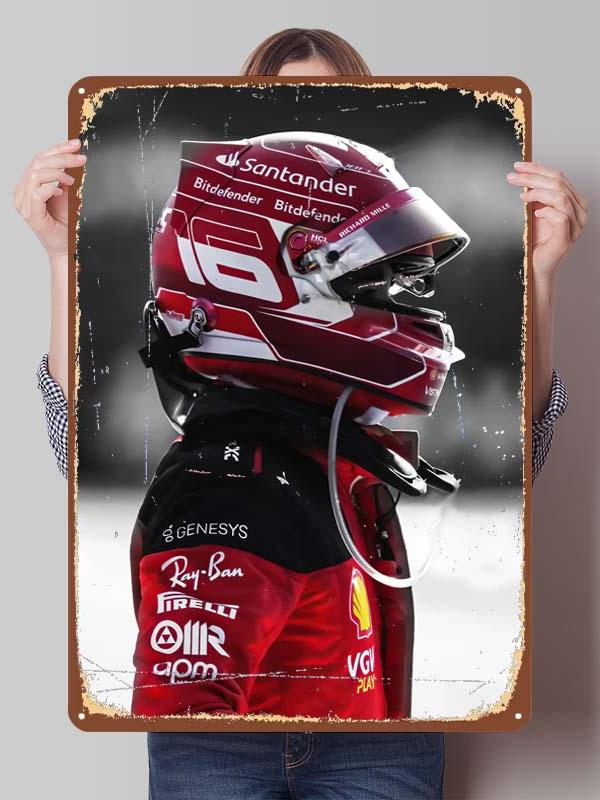 Charles Leclerc Rennfahrer Poster F1 Rennsport Metallschilder Wandkunst Wandbild Benutzerdefinierte Blechschilder für Wandkunst Dekoration Vintage Metallschild