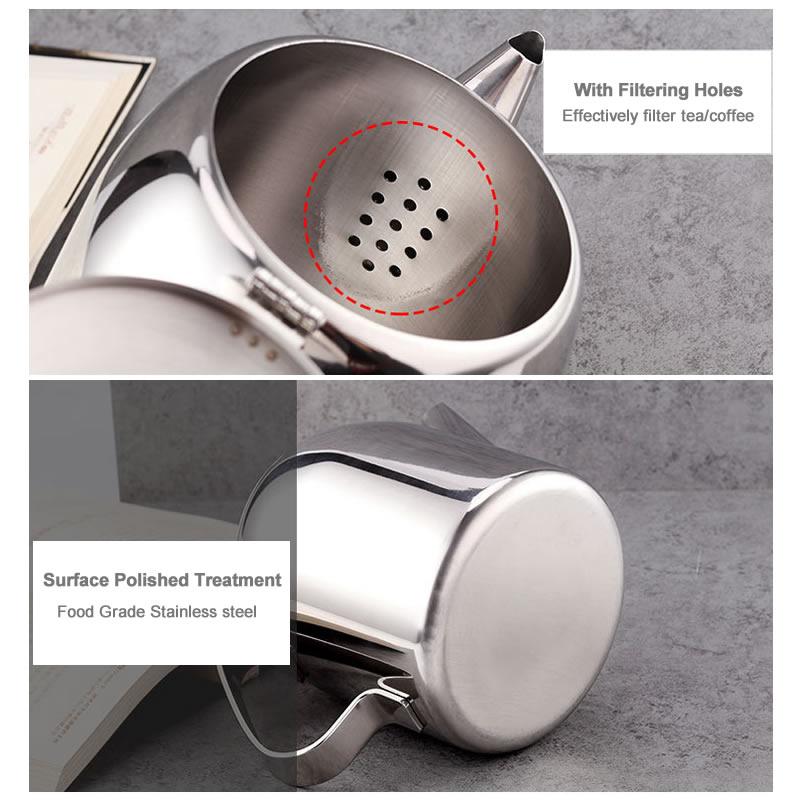 Stainless Steel Teapot Coffee Pot Kettle With Filtering Holes Support Stove Cooking Home Kitchen Bar Coffee Shop Accessories