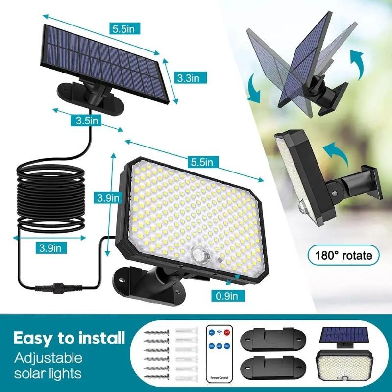 Outdoor LED Solar Light 3 Modes Motion Sensor Flood Lamp IP65 Waterproof Security Lights with Remote for Garage Wall Light