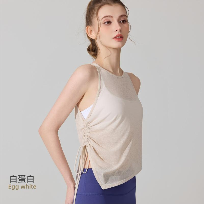 Slub yarn running sports vest summer pilates yoga blouse moisture-absorbing breathable quick-drying fitness clothes short sleeves women S