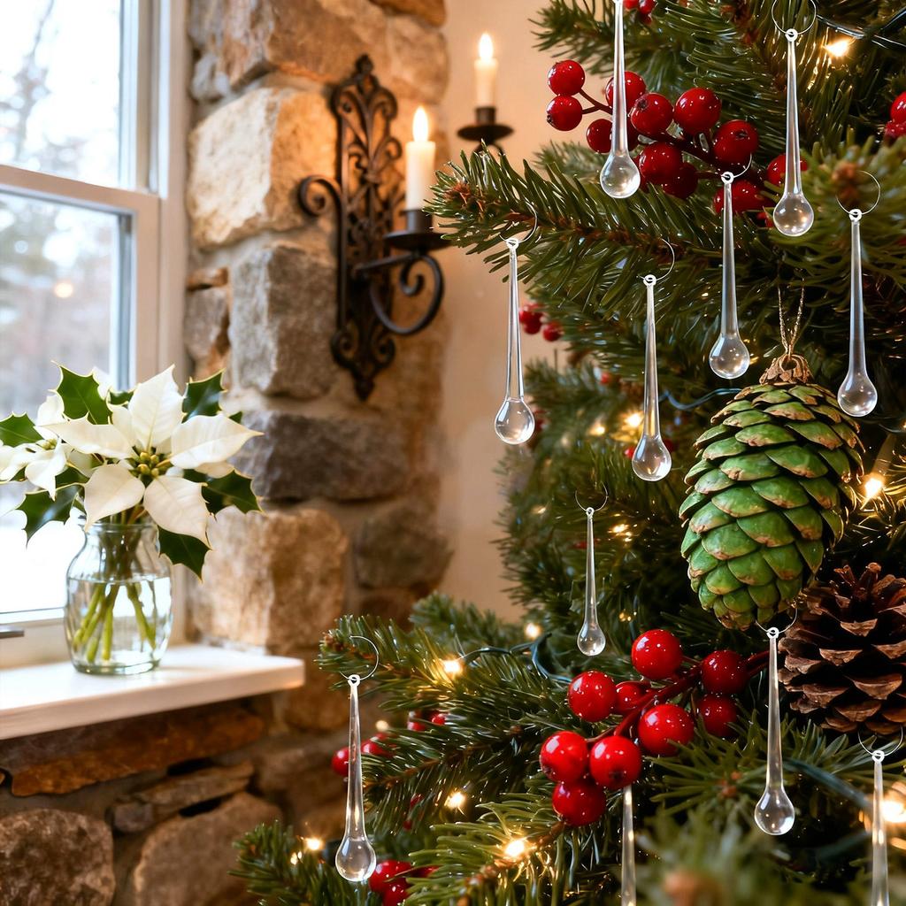 Transparent Christmas Ornaments, Chandelier Crystals And Teardrops, Table Centerpiece Hanging Decorations, Teardrop-shaped Ornaments