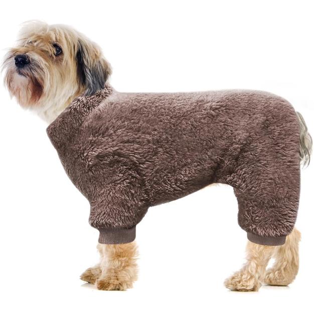Idepet Velvet Dog Pajamas, Turtleneck Dog Sweater Fuzzy Plush Onesie Soft Cat Apparel Pet Clothes Winter Outfit Doggy Pjs Puppy Jumpsuit for Small