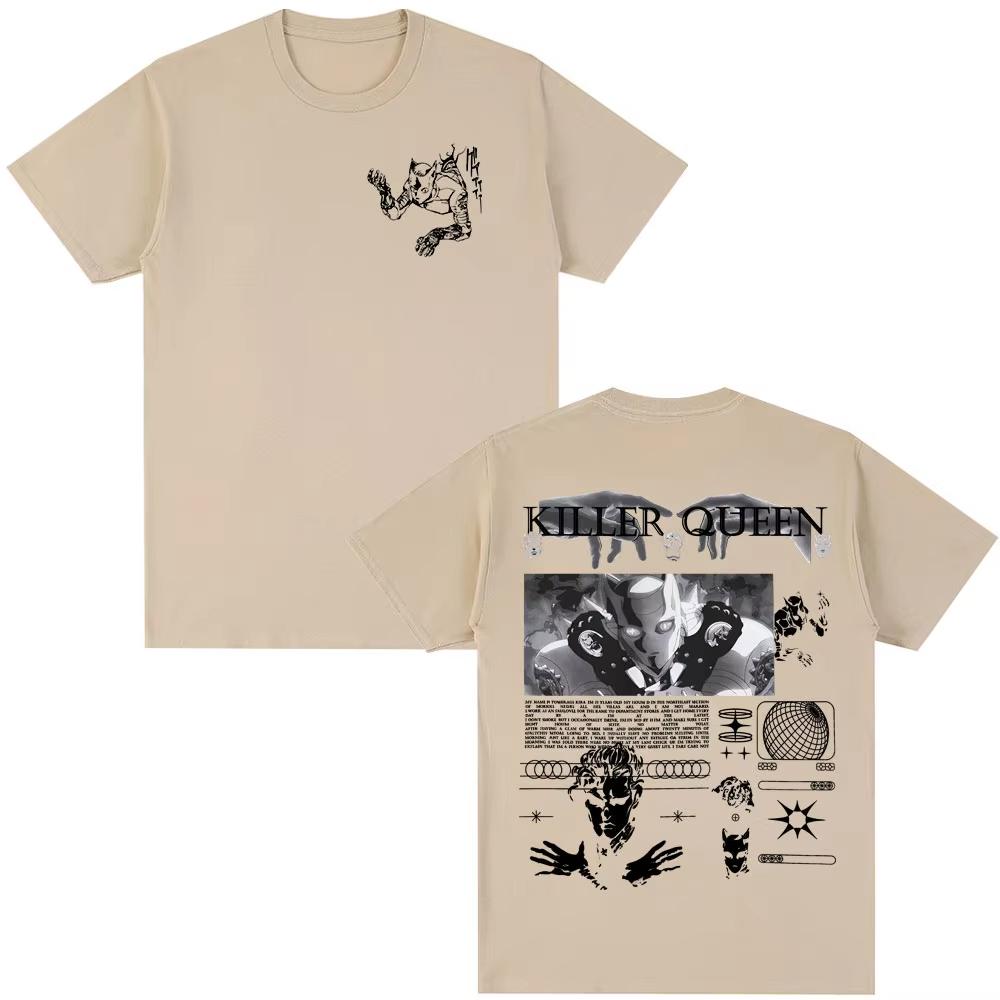 Anime Jojo Bizarre Adventure T-Shirt Killer Queen Grafik T-Shirts Herren Damen Lässig Baumwolle Kurzarm Übergroß Herren T-Shirts