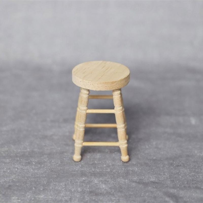 Wood Stool Toy Figure Model Realistic Vintage Realistic Doll House Pretend Girls Gift Vintage Realistic Round Top Stool