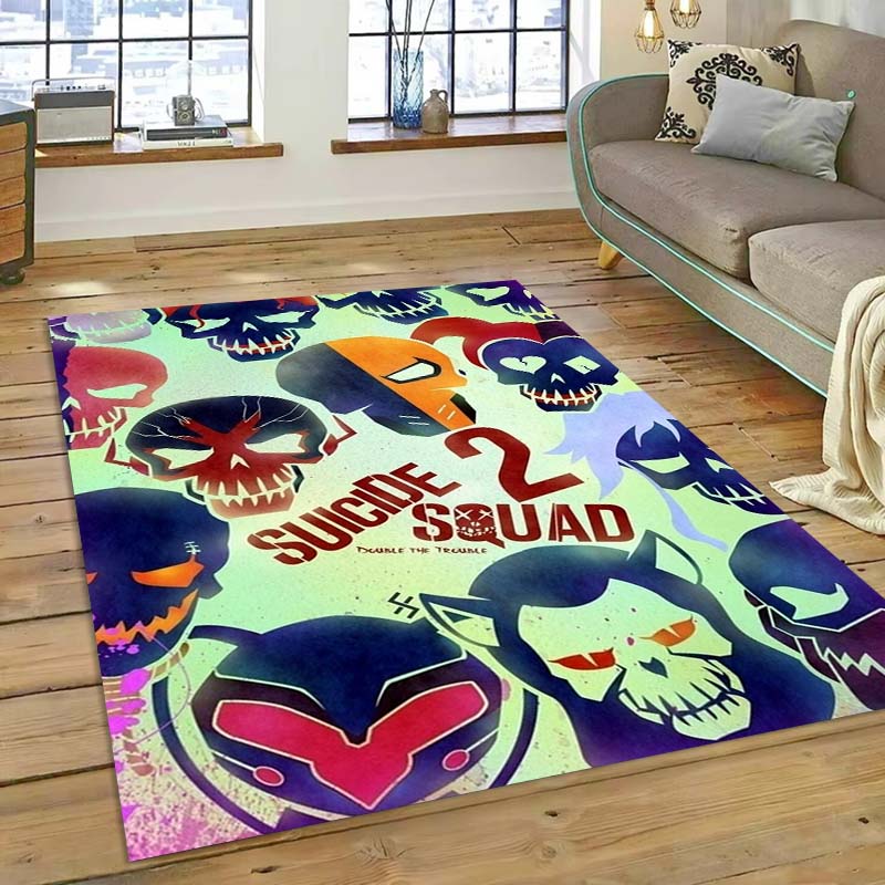 Der Teppich The Suicide Squad, inspiriert vom Actionfilm, eignet sich für Wohnzimmer, Schlafzimmer, Nachttischbereiche, Balkone und andere