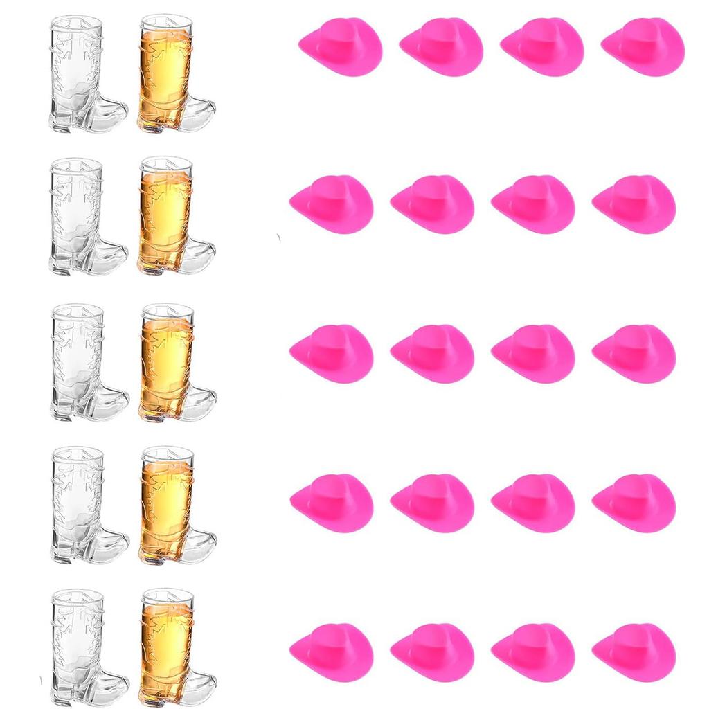 30 Pcs Cowboys Shot Glass Plastic Mini Western Cowgirl Hat and Boot Glasses for Bridegroom Bridal Shower Bachelorette Party