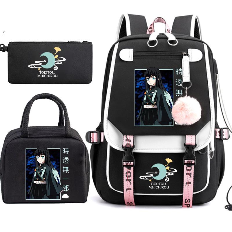 Riman Printed Pencil Bag, Lunch Bag, Schoolbag, Three-in-one, Elementary, Junior High and High School Students Travel Backpack