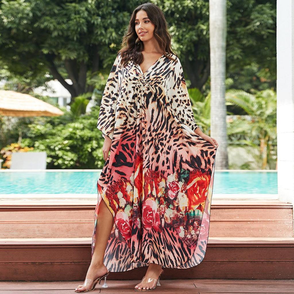 Beach Kaftans for Women Printed Maxi Dresses Cover Ups for Swimwear Summer Vacation Bathing Suits Factory Supply