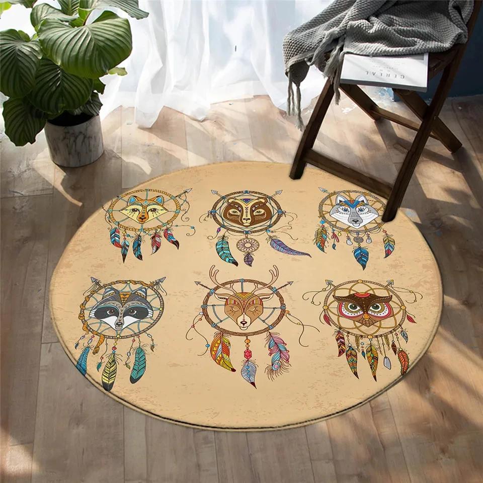 Bunter Traumfänger Runder Teppich Böhmischer Stil Teppich Rutschfeste Bodenmatte für Büro Schlafzimmer Wohnzimmer Küche Badezimmer Dekor