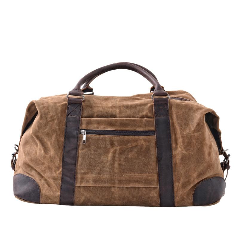 Retro-style Travel Handbag Made of Waxed Waterproof Canvas with Cowhide, Large-capacity Men's Weekend Bag