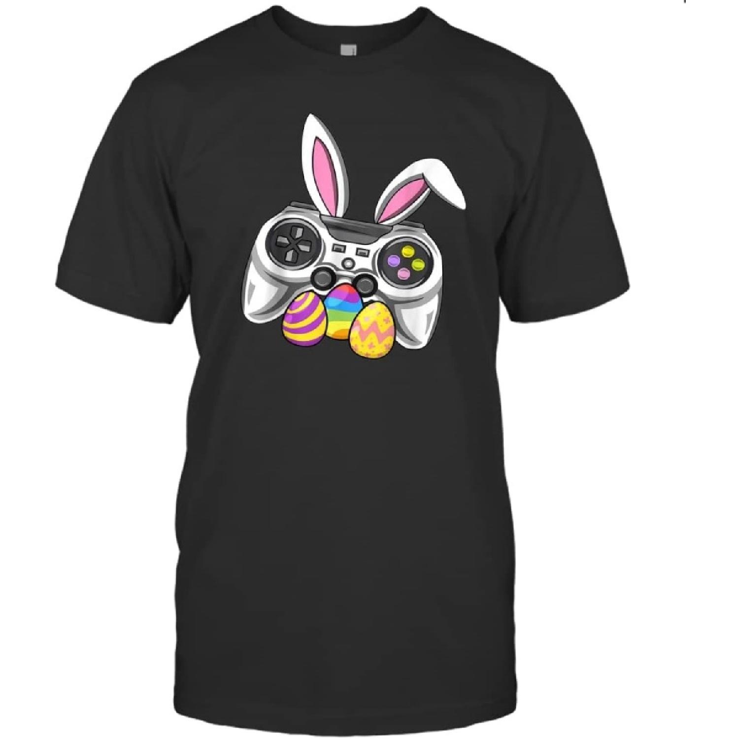 Video Game Bunny Eggs Costume Easter Day Boys Kids Unisex Shirt Gift Women Men T-Shirt (Black;M) S