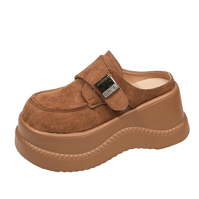 

Модная женская обувь с увеличением высоты на 8 см, без каблука, полушлепанцы, весенний новый стиль, на толстой подошве, туфли на высоком каблуке, с мыском, повседневные женские шлепанцы 39 коричневый