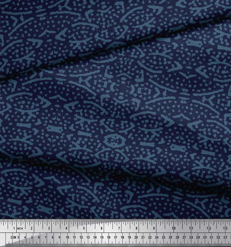 Soimoi Blue Poly Crepe Fabric Blocks Block Printed Craft Fabric by the Yard 42 Inch