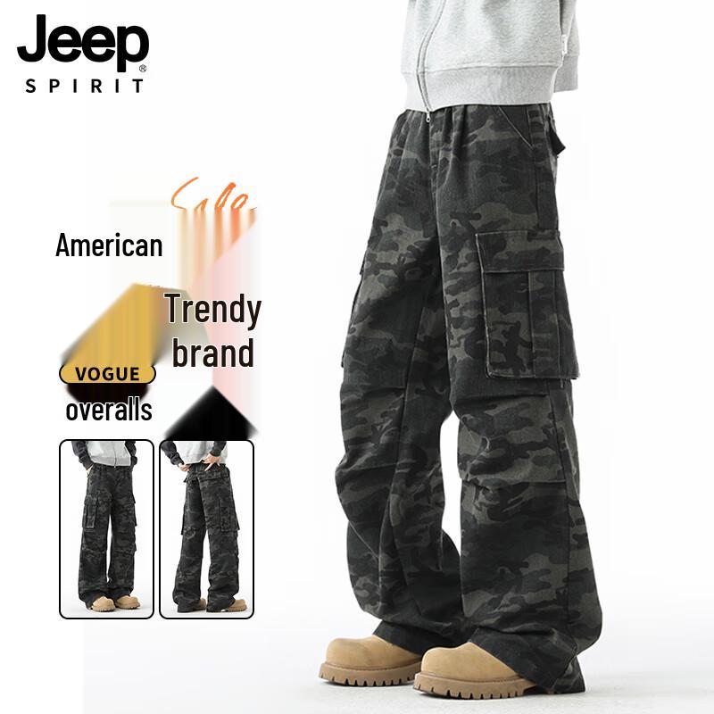 

JEEP SPIRIT Men s Retro Camo Multi-Pocket Cargo Pants L