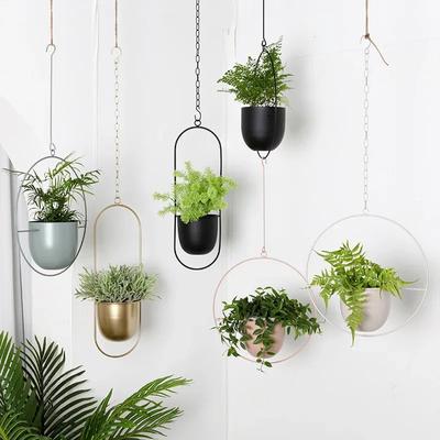 Nordic New Swinging Chain Metal Hanging Flower Pot Planter Basket Iron Holder Garden Home Balcony Hanging Plant Vase Decoration