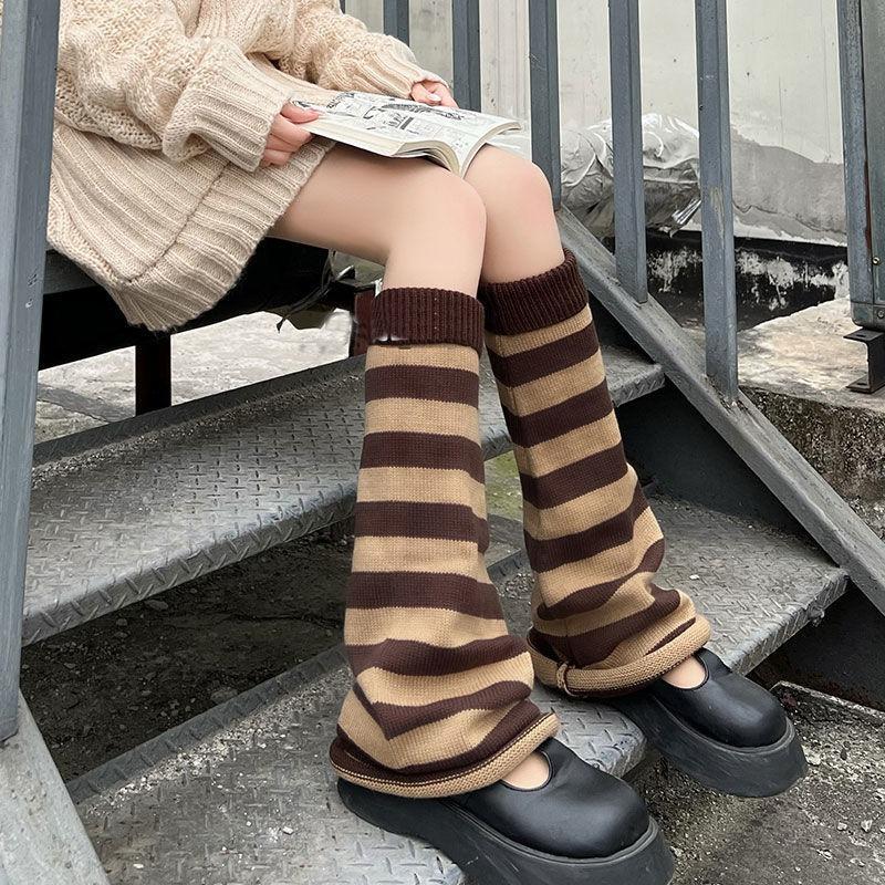 Women'S Striped Leg Warmers Lolita Long Socks Knitted Leggings Japanese Winter Socks Girls Kawaii Arm Ankle Warmers Stripe Socks