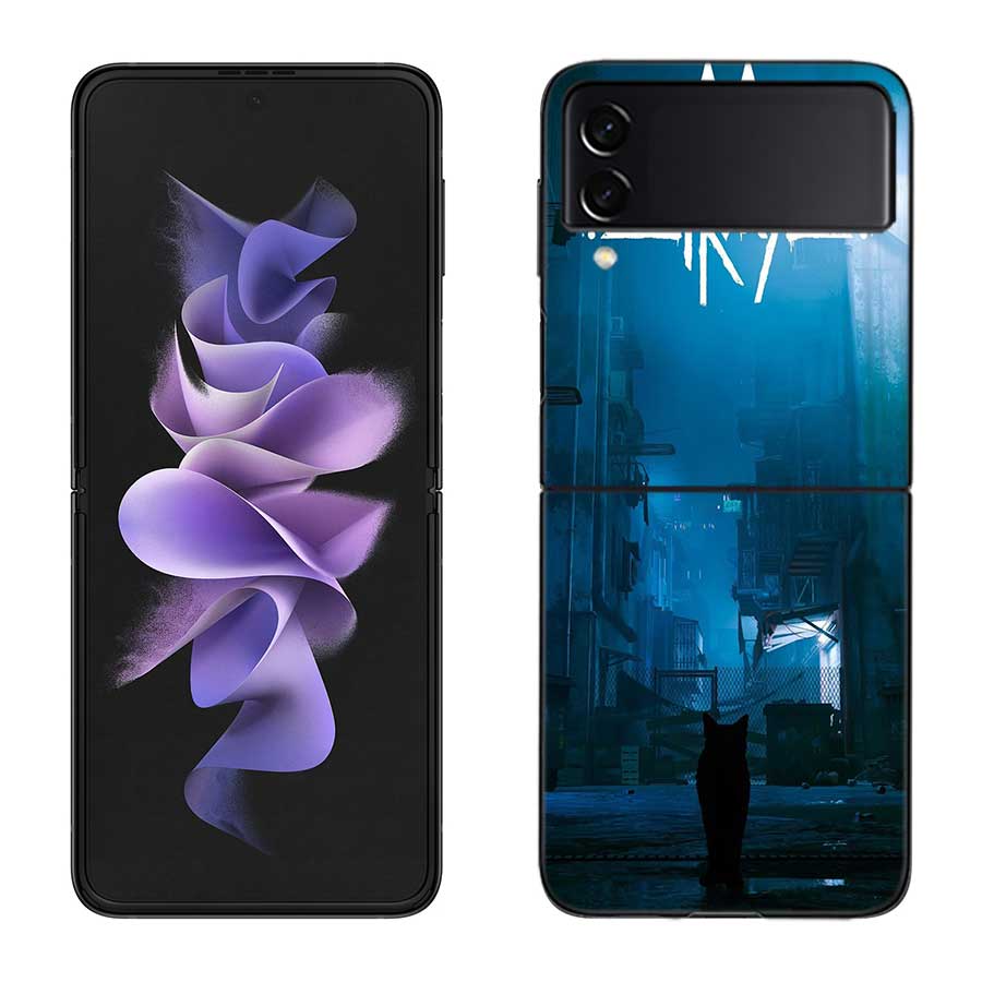 Game S-Stray Cat Phone Case For Samsung Z Flip 7 6 5G Galaxy Z Flip 5 4 3 Black Hard Cell Cover Luxury PC Shell Coque