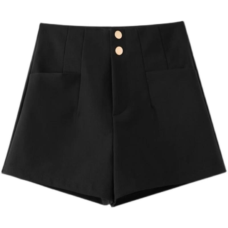 2024 Women's High Waist Black A-line Summer Shorts: Slimming, Versatile, Fashionable for Casual Wear with Boots