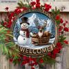 Christmas Wooden Welcome Sign with Snowman & Elk Pattern - Navidad Round Sign for Front Door, Wall Hanging Decor - Ideal Christmas Ornament