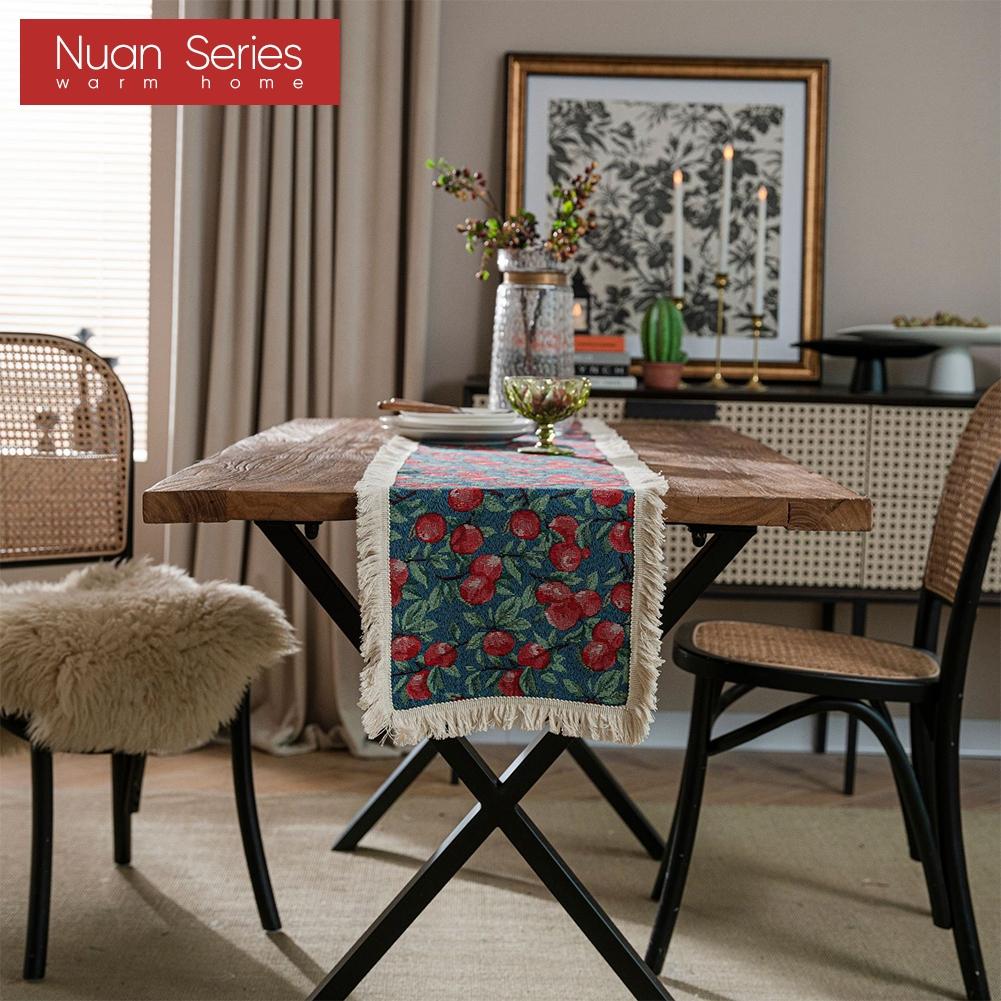 1 Stück Nuan Serie Modische Kunst bedruckte Tischflagge mit Quastenkante Weicher Tischläufer für für Esstischdeko Küche für Heimtisch Heimdeko