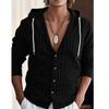 Mens Striped Hooded Linen Blend Long Sleeve Shirt Casual Loose Fit Beach Top