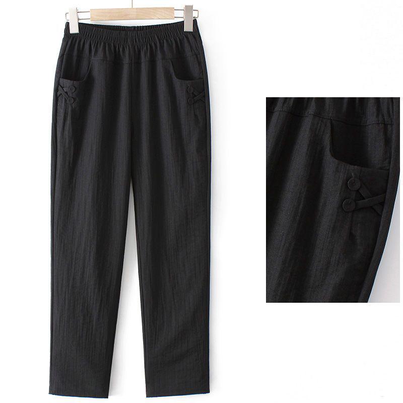 

Summer Thin Style Nine-Point Pants for Middle-Aged and Elderly Women - Loose, Straight-Leg Fit for Moms and Grandmas XL (80-110 jin) чёрный