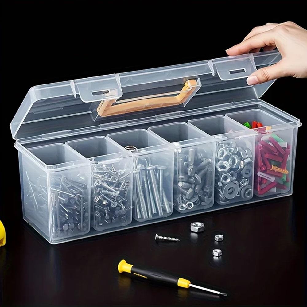 7pcs Tool Parts Storage Box Set With 6 Detachable Inner Bins Portable Plastic Hardware Organizer Case Storage Case Container