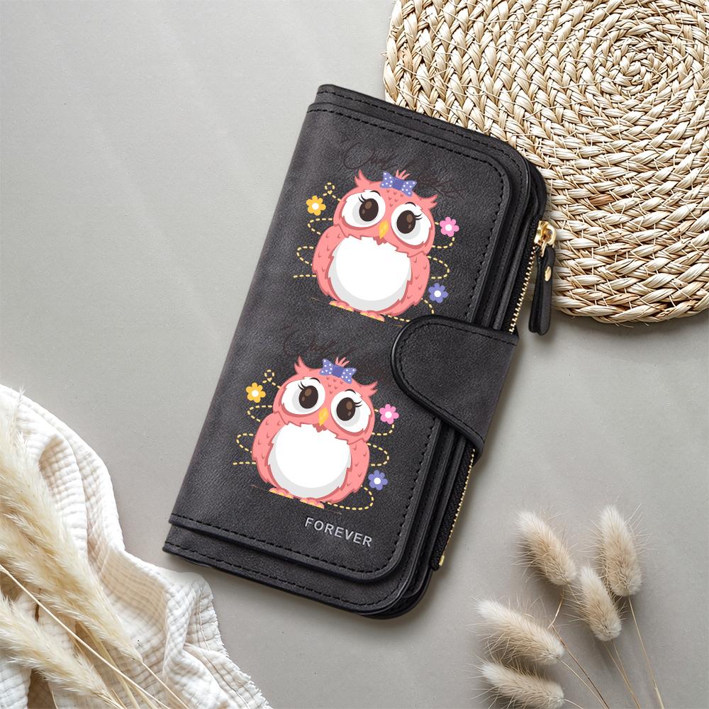 Cute Owl Printed Long Wallet for Women Fashion Casual Portable PU Leather Multi Slot Card Holder Purse