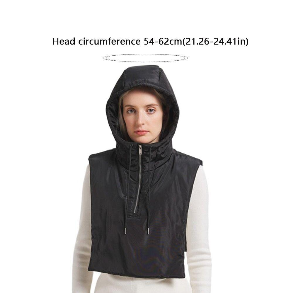 Cotton Thickened Fake Collar Hooded Hat Zipper Design Drawstring Scarf Balaclava Hat Ultralight Wind Snow Cap Casual Wear