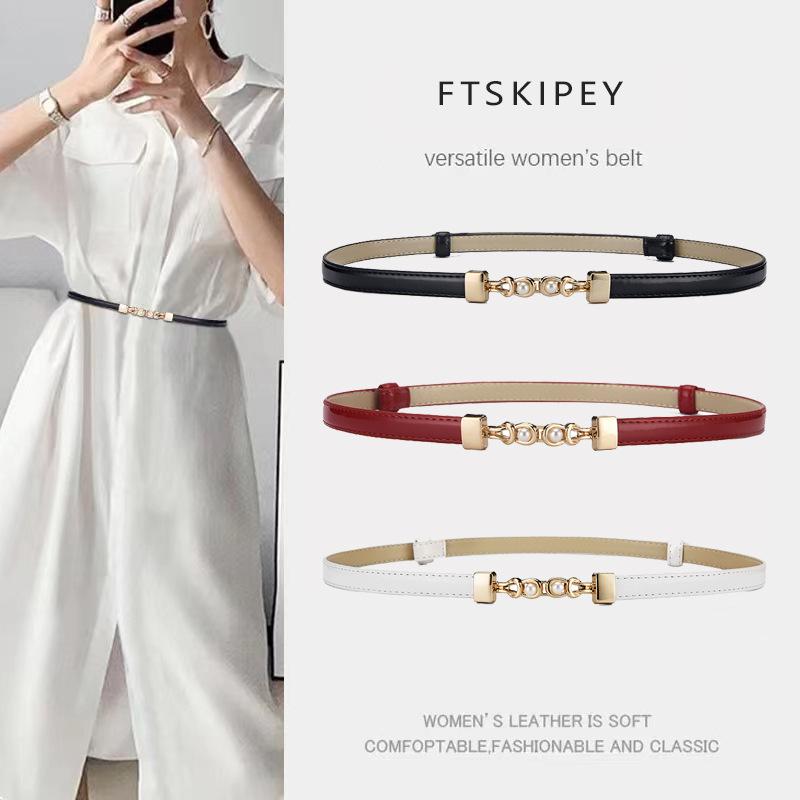 

Genuine Black Cowhide Leather Women s Thin Fashion Belt One Size