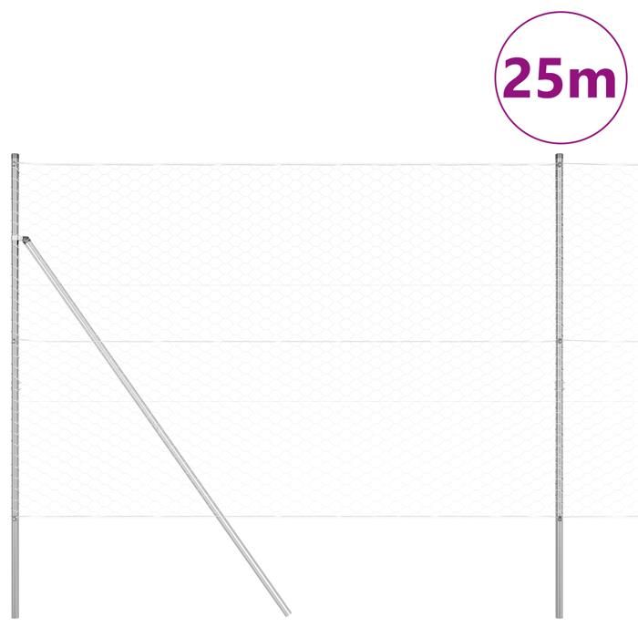 Clôture hexagonale vidaXL 1,6x25 m en acier galvanisé 3352973