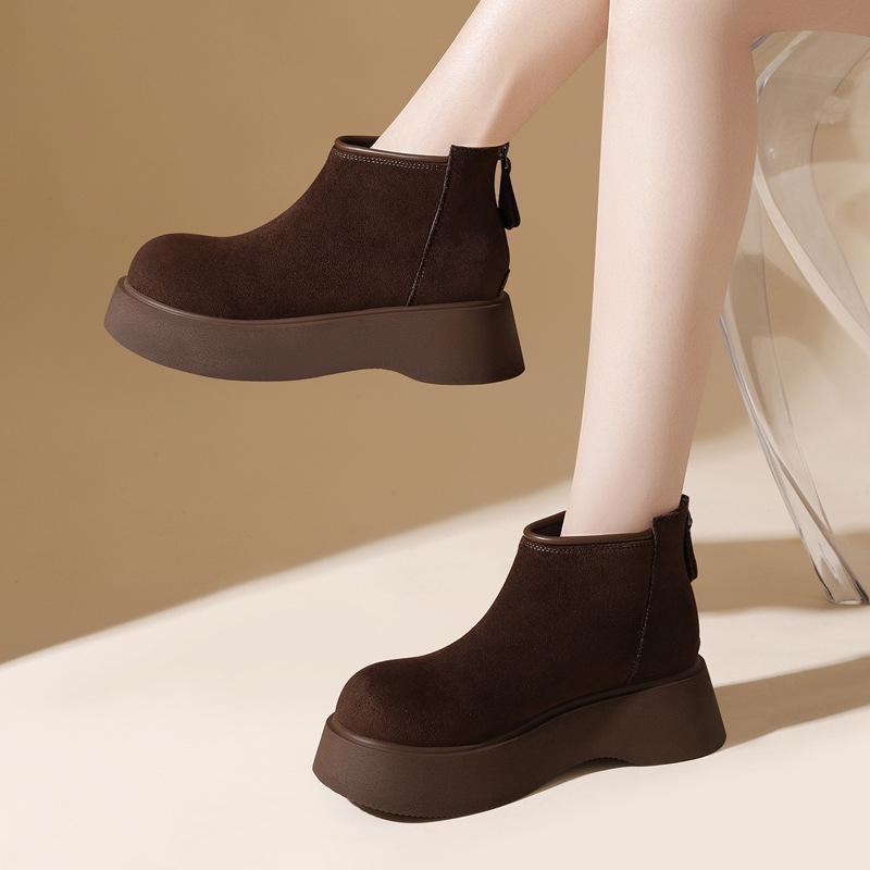 Fashion Matte Soft Leather Short Boots Women's Autumn and Winter New Naked Boots Versatile Fashion Thick-soled Martin Short Boots