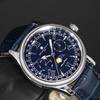 [Salvatore Marra] Watch Moonphase Multi-Calendar 5 ATM Water Resistance Business Formal Men's Leather Belt Limited Edition Silver Blue