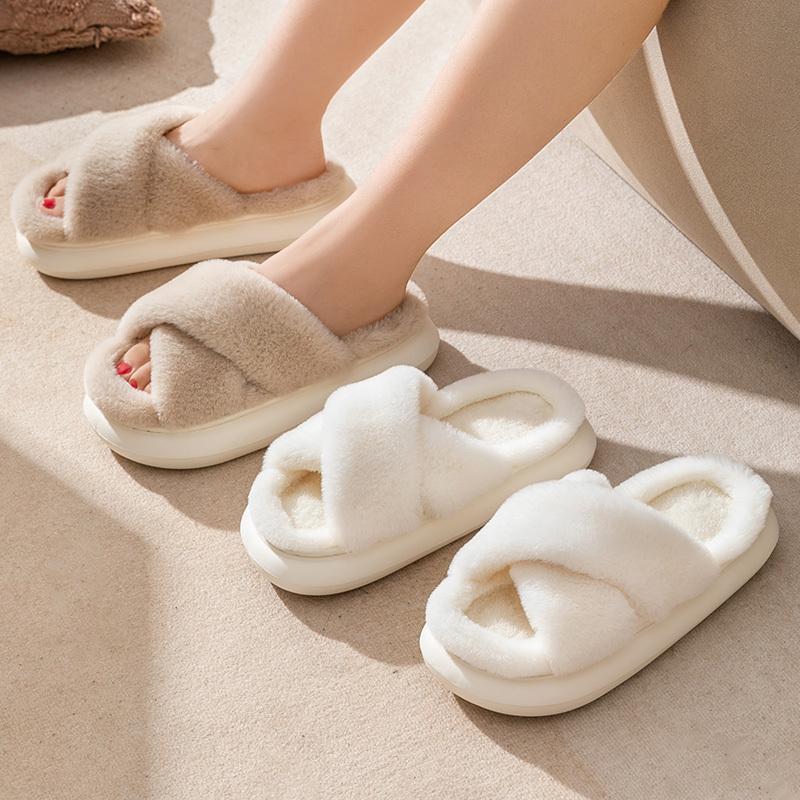 Women'S Fuzzy Slippers, Slip-on, EVA Sole, Fabric Upper/Inner/Insole, Hand Washable, All-Season Indoor/Outdoor Fluffy Floor Shoes for Autumn & Spring