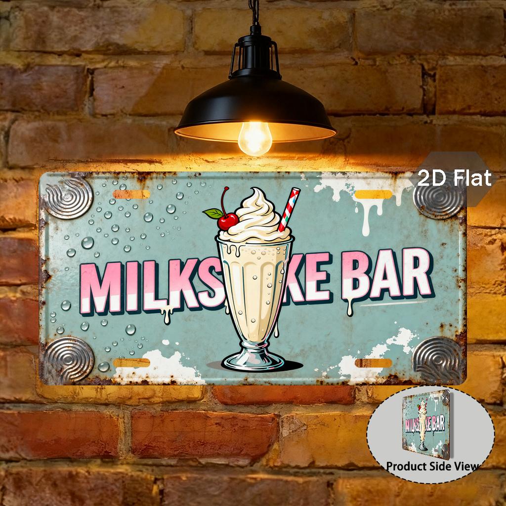 D FlatMilkshake Bar Retro Metal Decorative Sign Food Theme Gift Vintage Style for Food EnthusiastsRestaurant Decoration