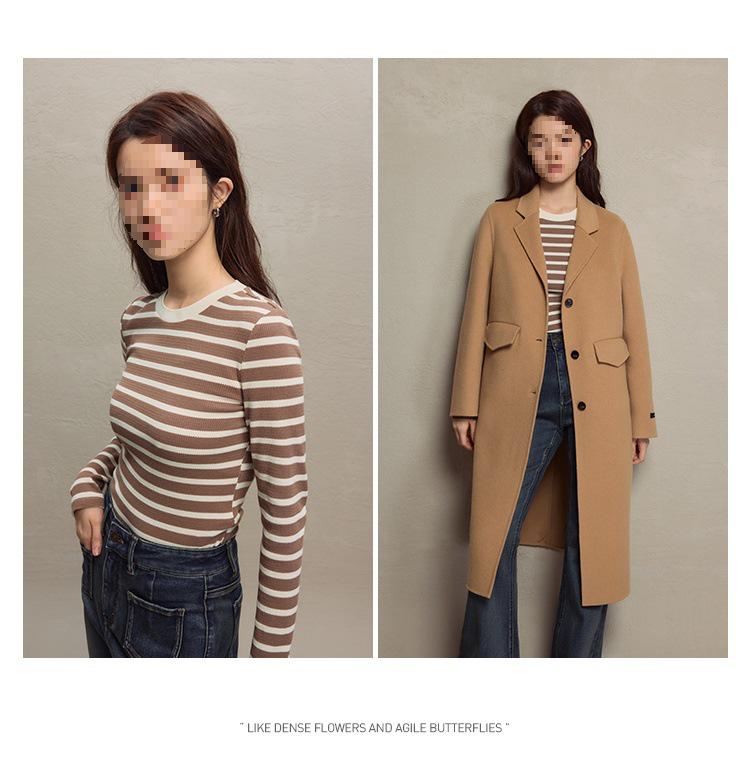 Women's Slim Fit Contrast Stripe Long Sleeve Knit Top for Autumn/Winter 2023