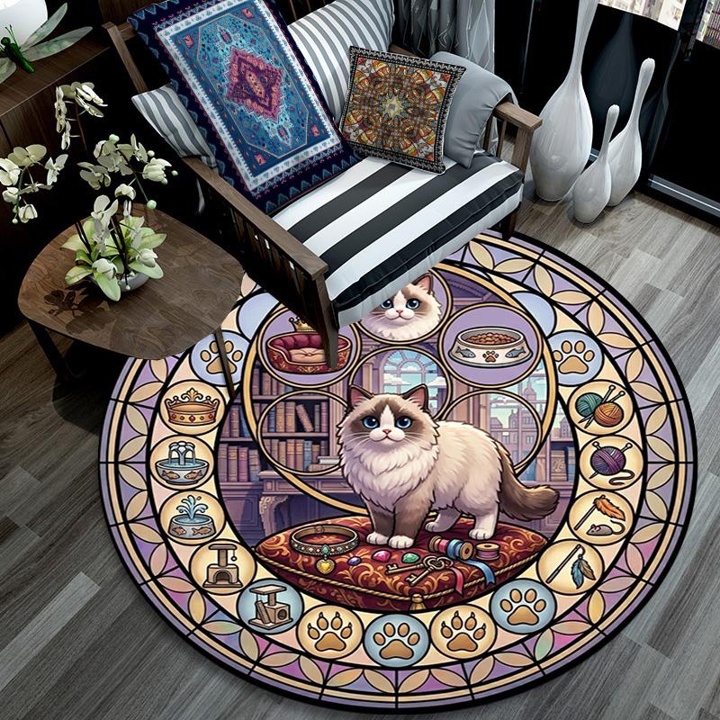 Royal Cat Kingdom Round Area Rug Under Office Chairs Bedroom Living Room Home Decor 80cm x 80cm