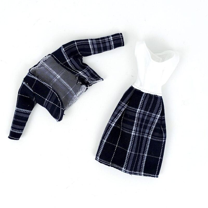 Black Plaid Coat & Dress Fashion Doll Outfits For Barbie Doll Clothes Set Jacket & Dresses 1/6 BJD Dolls Accessories Toys