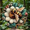 Vibrant Honeybee Floral Iron Wall Art Vintage Rustic Home Office Decor Sign